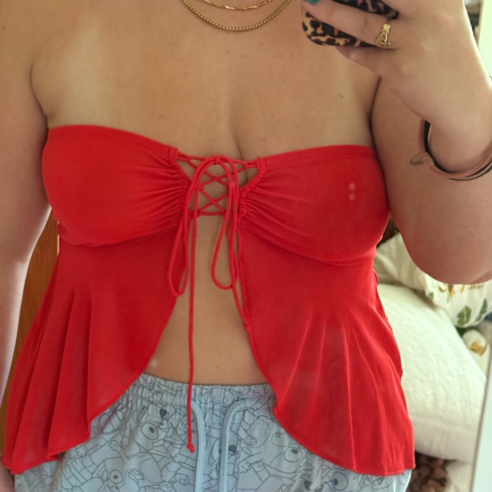 Victoria secret mesh lace up tube top